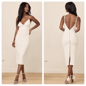 Lulu's All In Favor Midi Dress Size S White Zipper Back Bridal